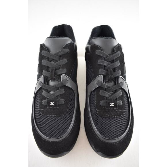 Chanel 20P Mens Triple Black Mesh CC Logo Low Top Runner Trainer Sneaker 44 11 - Picture 6 of 13